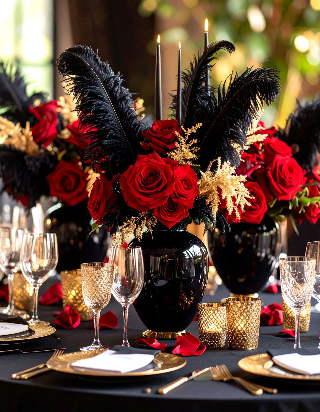 Black Feather Centerpiece Accents - 24 Red and Black Wedding Ideas