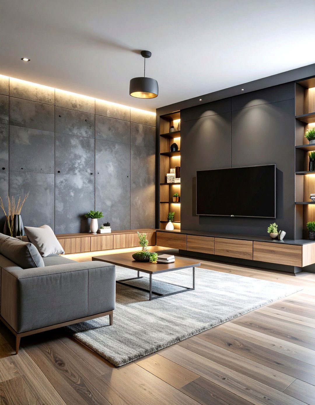 Black Feature Wall Entertainment Center - 24 black basement ideas