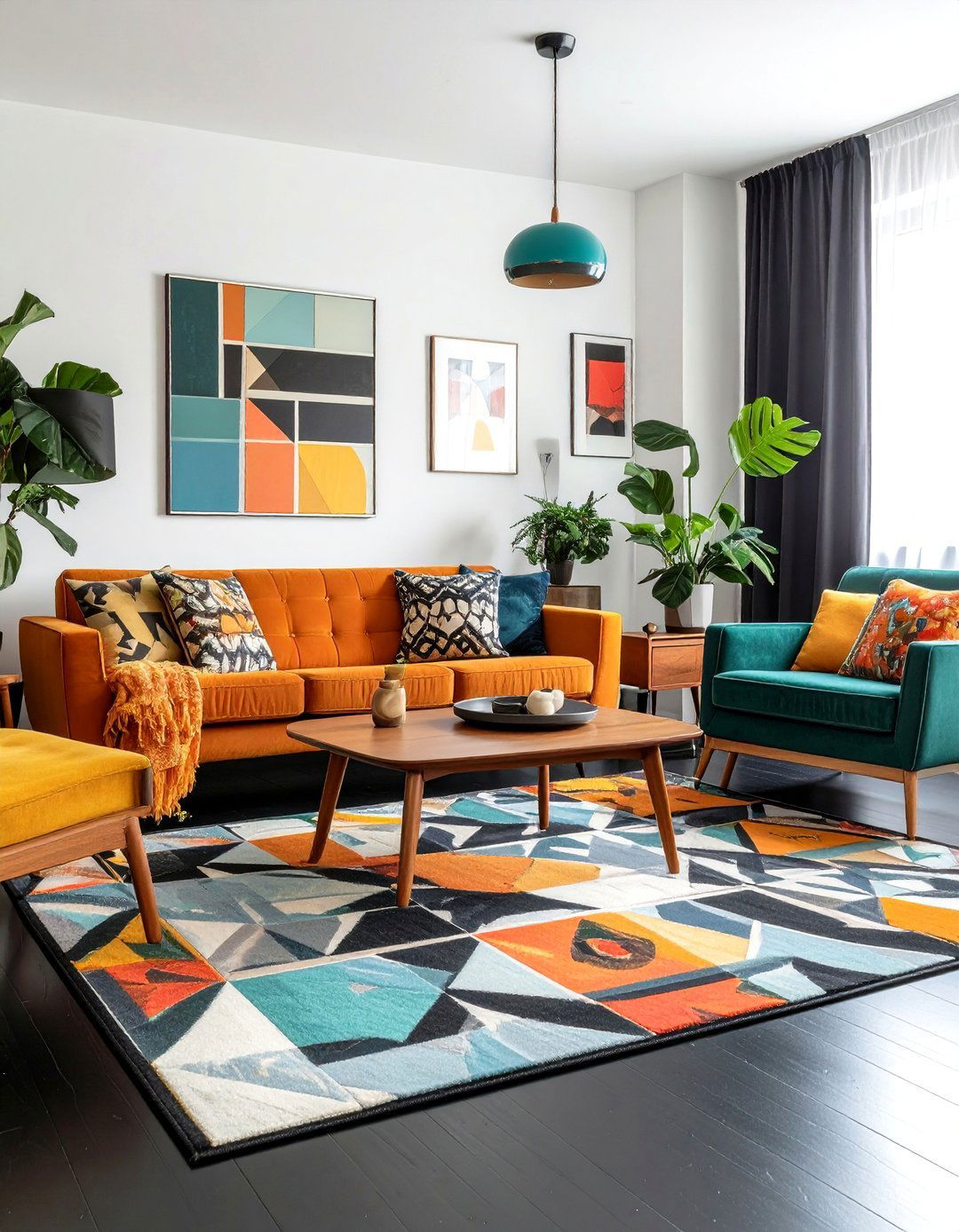 Black Floor Mid Century Modern Revival - 24 Black Floor Living Room Ideas