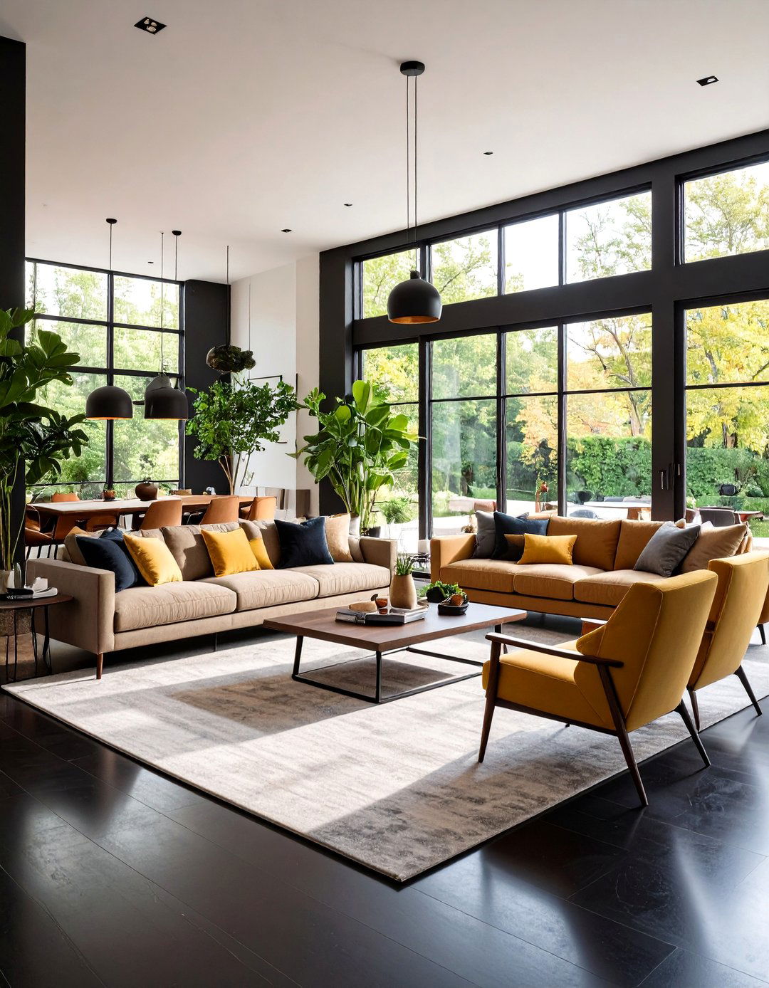 Black Floor Open Concept Design - 24 Black Floor Living Room Ideas