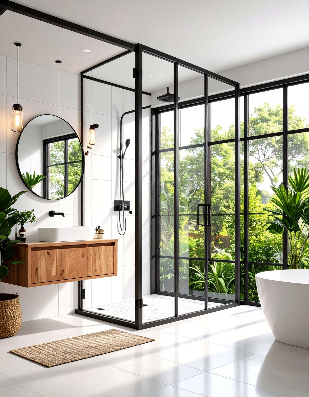 Black Frame Grid Glass Enclosure - 24 Small Bathroom Walk in Shower Ideas