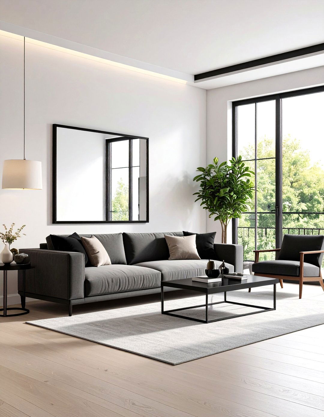 Black Frame Modern Mirrors - 24 Living Room Mirror Ideas