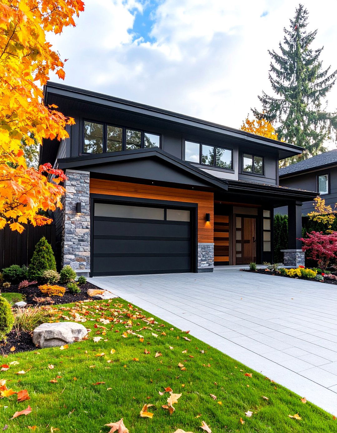 Black Garage Door Integration - 24 Black House Exteriors & Paint Colors