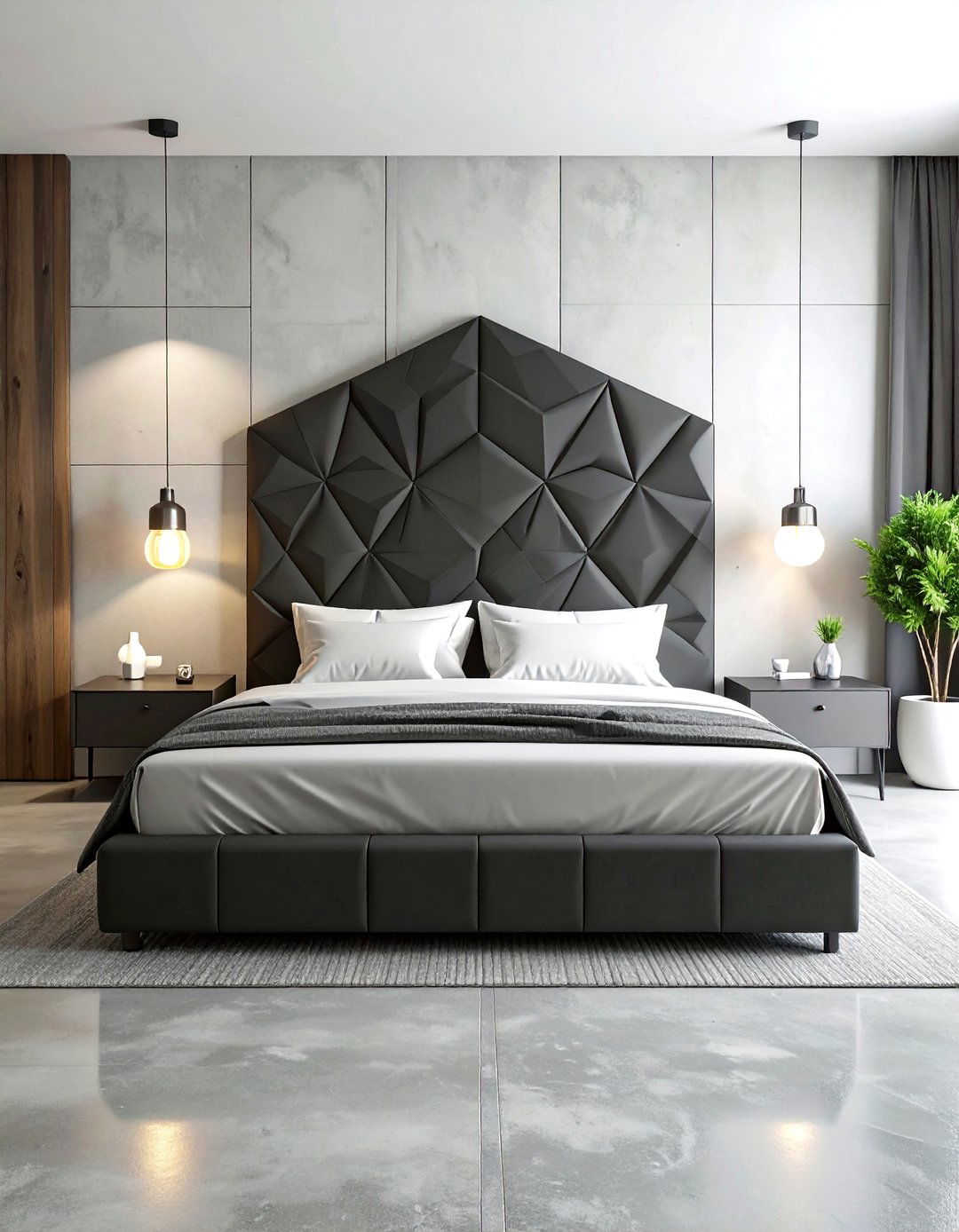 Black Geometric Contemporary Headboard - 24 Black Headboard Bedroom Ideas