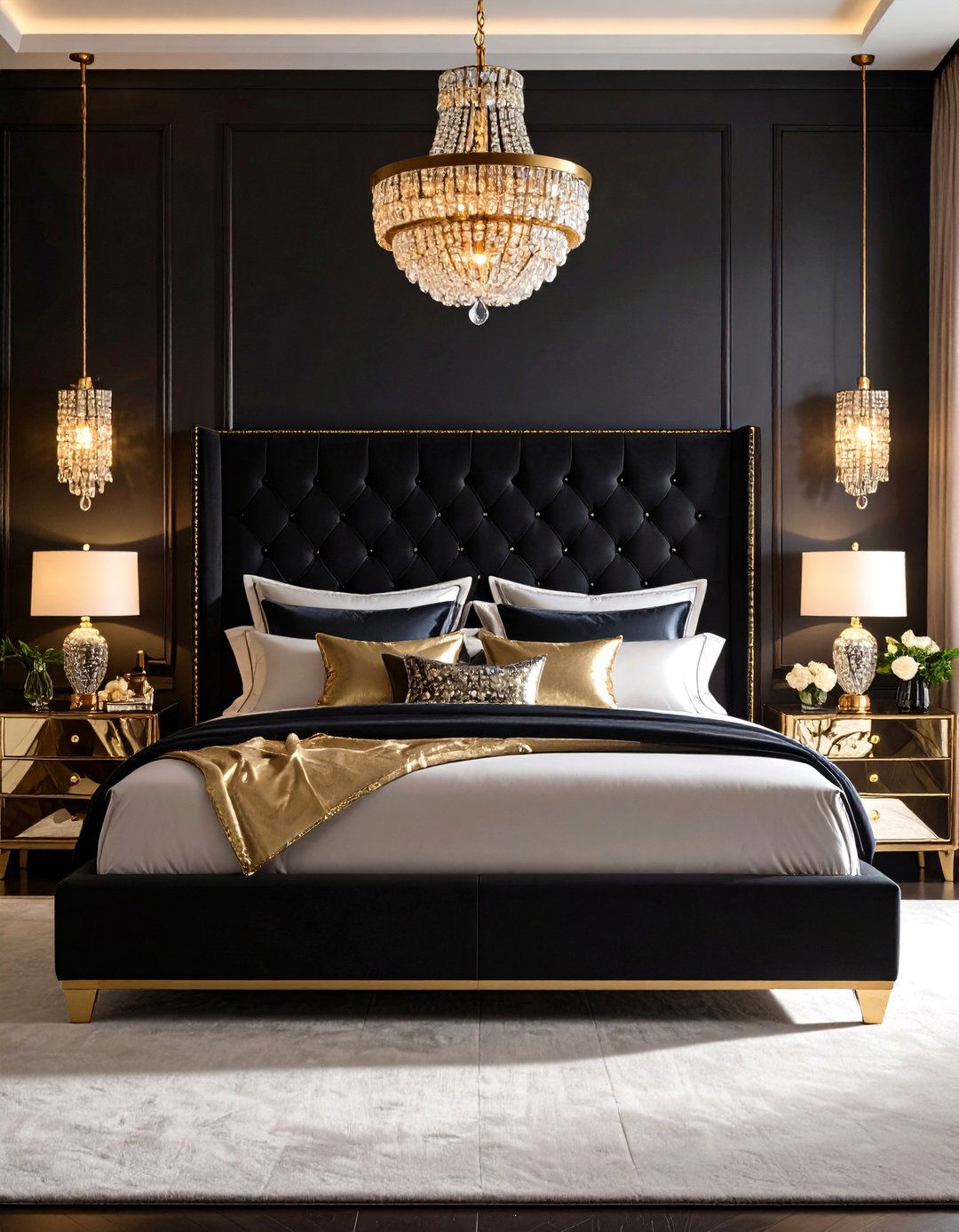Black Glamorous Hollywood Headboard - 24 Black Headboard Bedroom Ideas