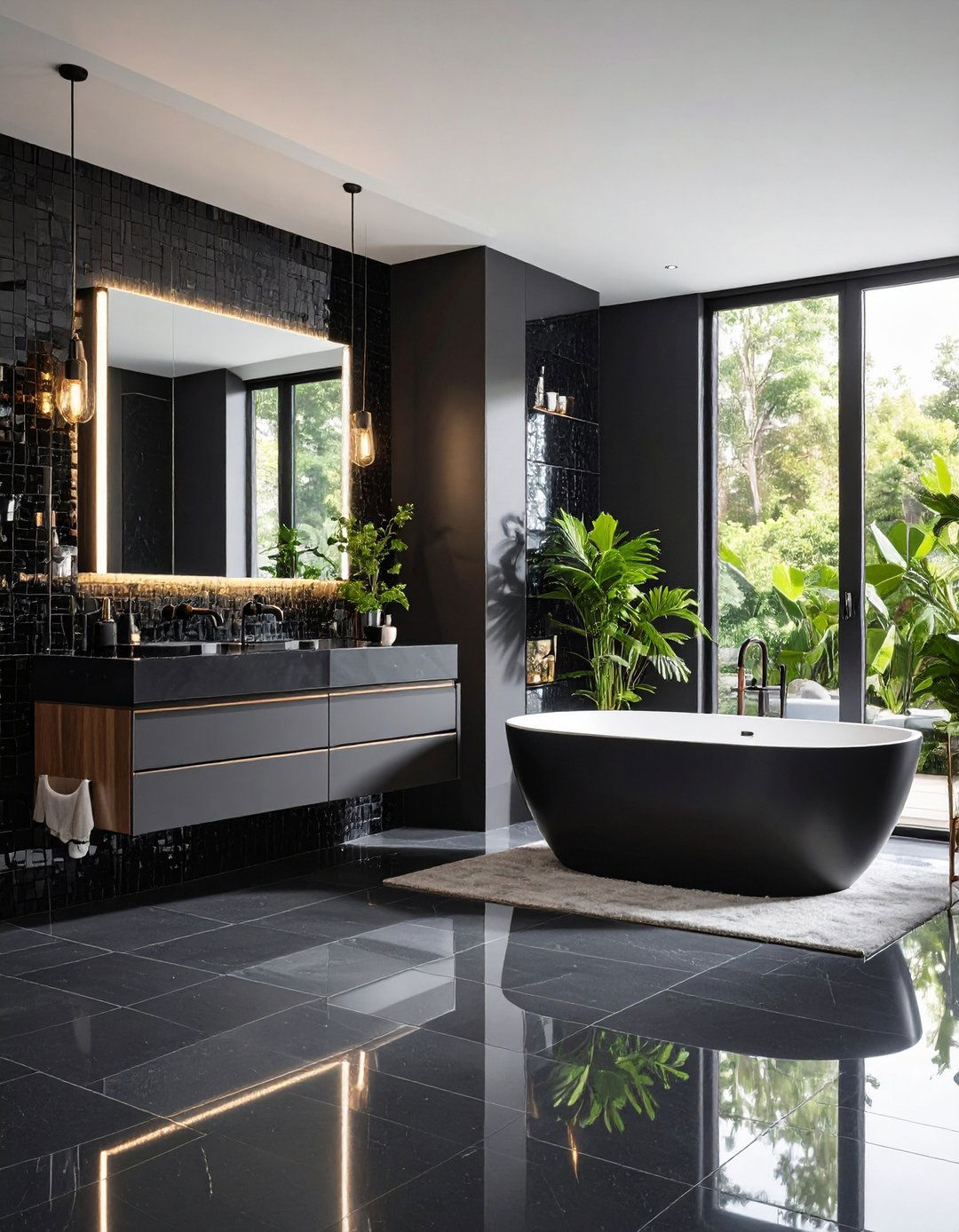 Black Glass Tile Luxury Bathroom - 24 Black Bathroom Ideas