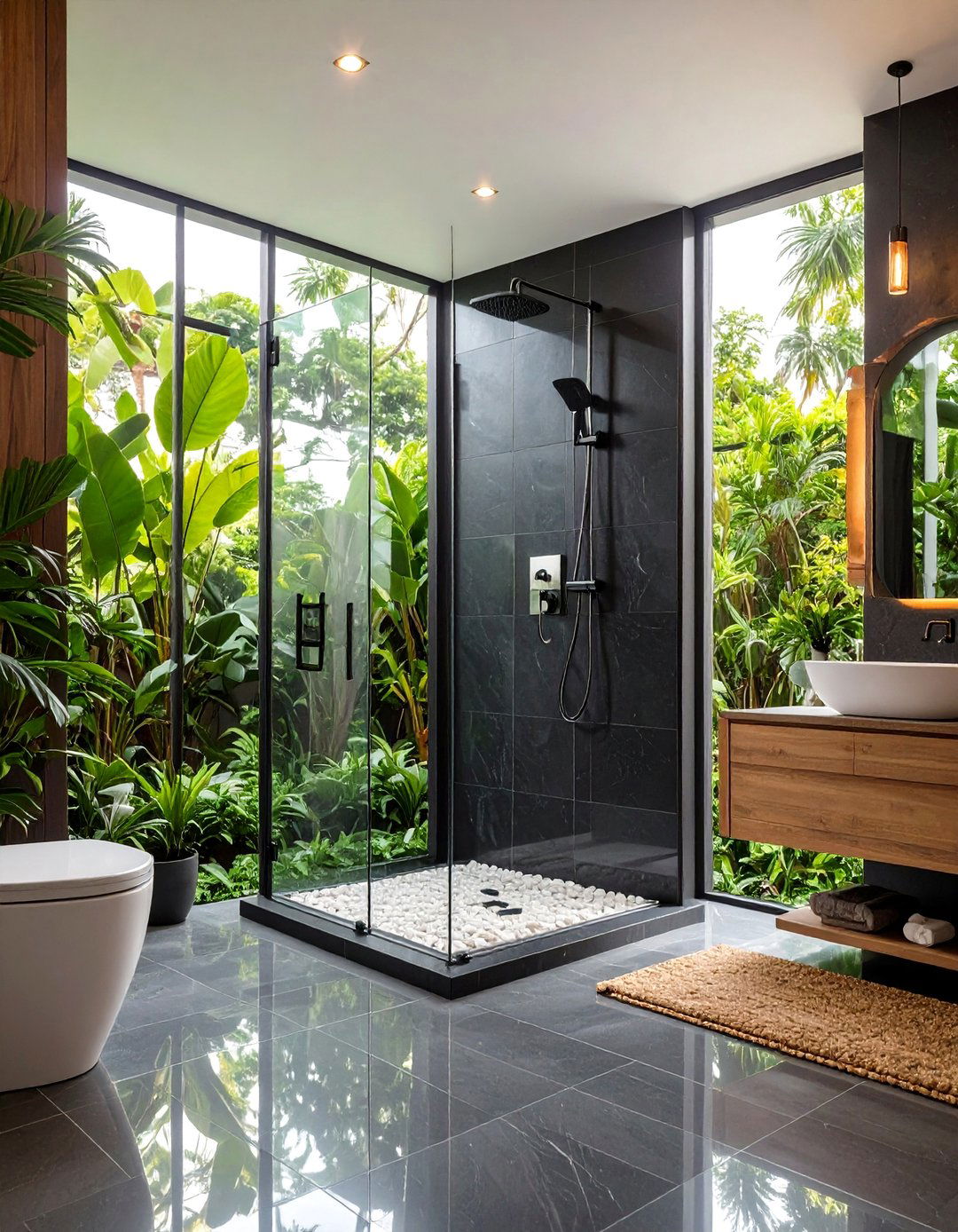 Black Glass Tile Shower Surrounds - 24 Black Tile Bathroom Ideas