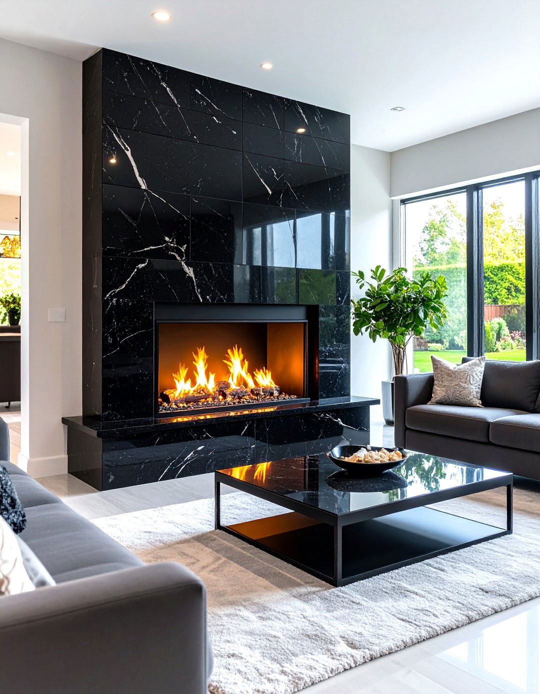 Black Granite Statement Fireplace Surround - 24 Fireplace Tile Ideas