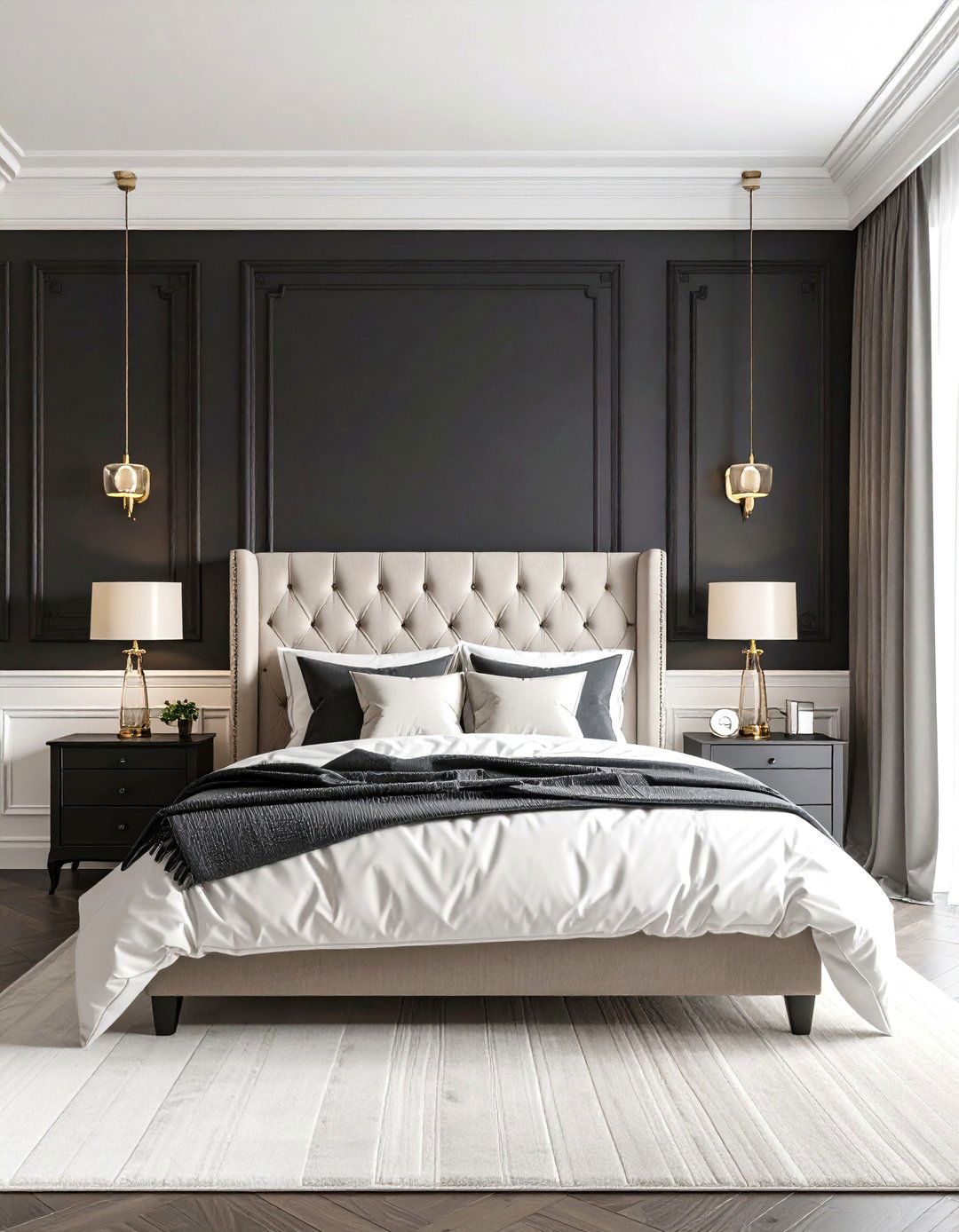 Black Half Wall Treatment - 24 Black Accent Wall Bedroom Ideas