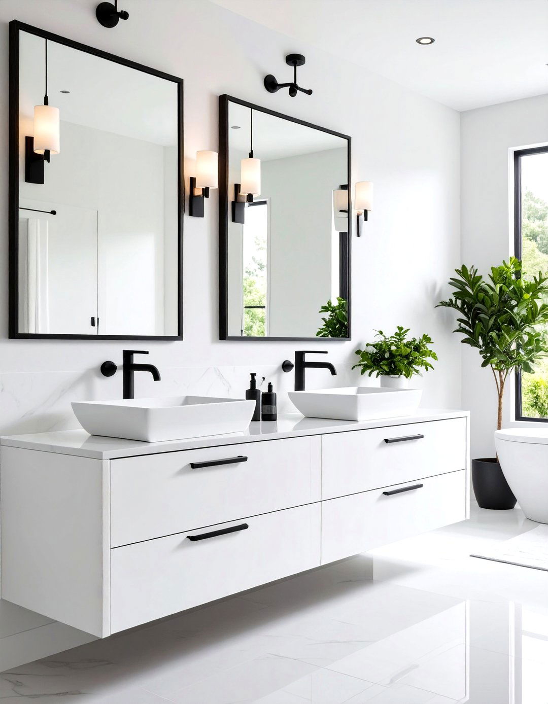 Black Hardware Statement Powder Room - 24 Black and White Powder Room Ideas
