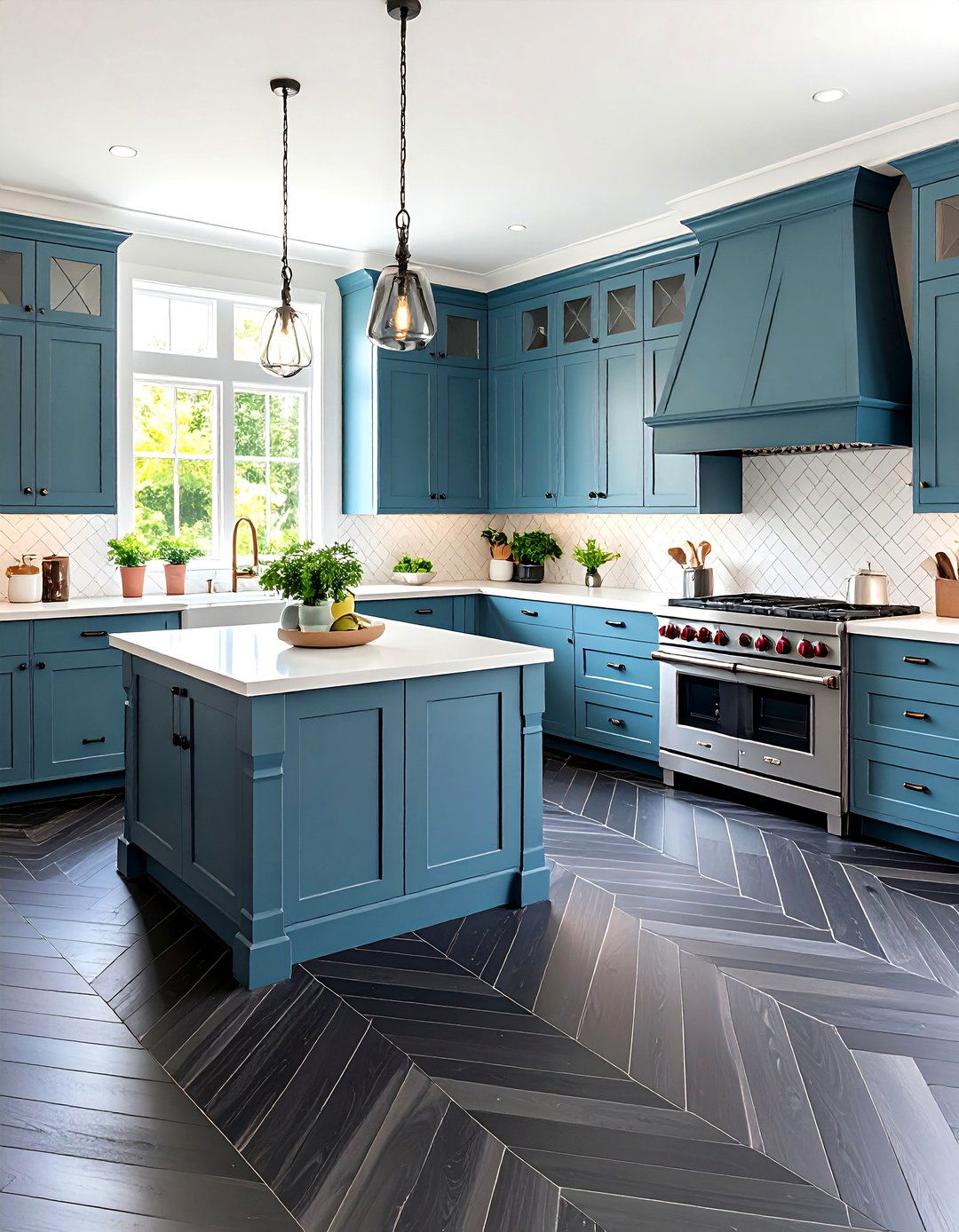 Black Herringbone Pattern Kitchen Floors - 24 Black Kitchen Floor Ideas