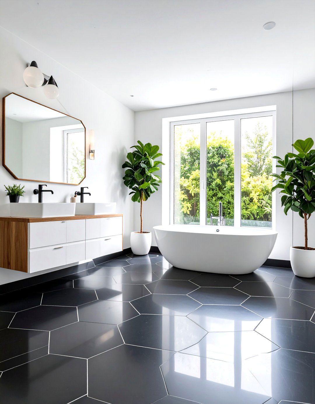 Black Hexagon Floor Tiles - 24 black powder room ideas