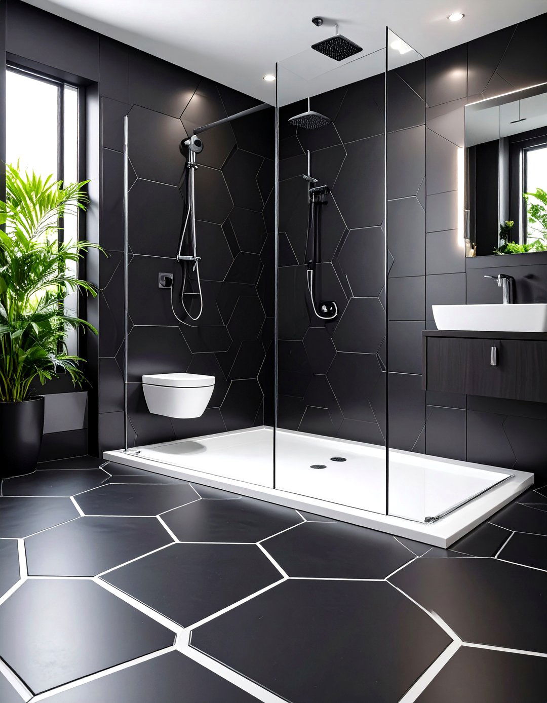 Black Hexagon Shower Floor Tiles - 24 Shower Floor Tile Ideas