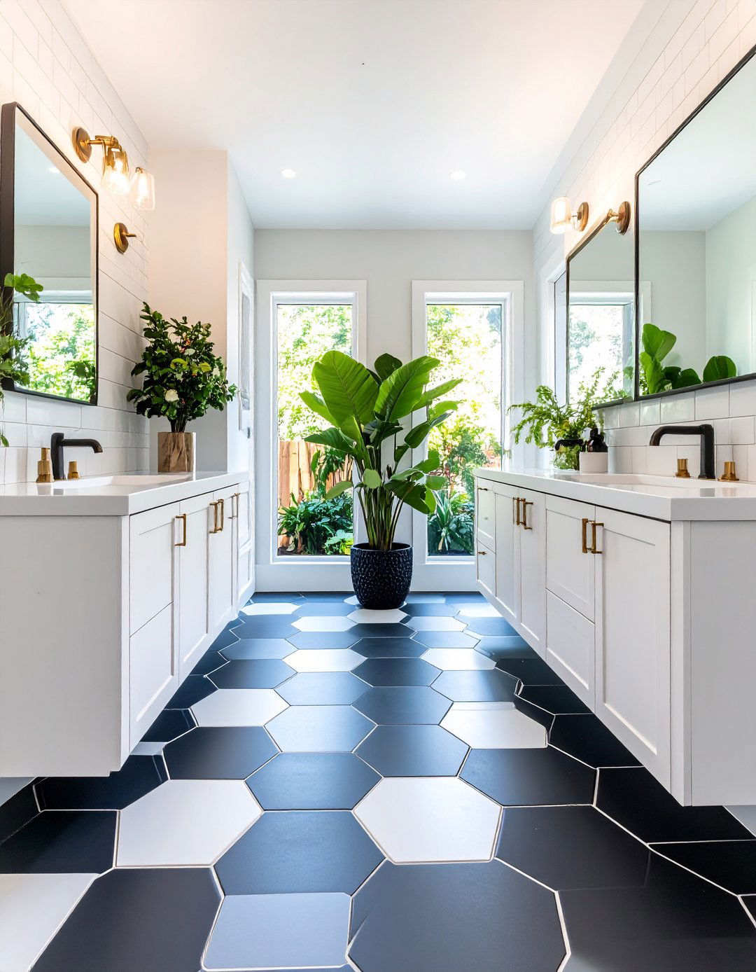 Black Hexagon Tile Floor Bathroom - 24 Black Bathroom Ideas