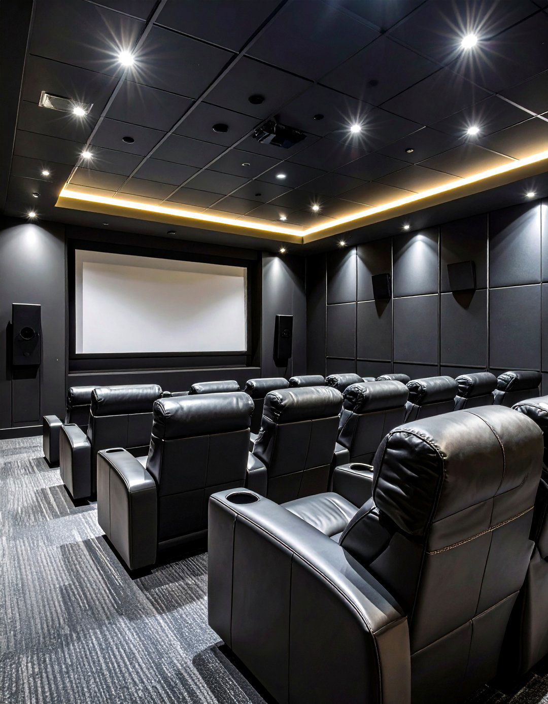 Black Home Theater Cinema Cave - 24 Black Man Cave Ideas