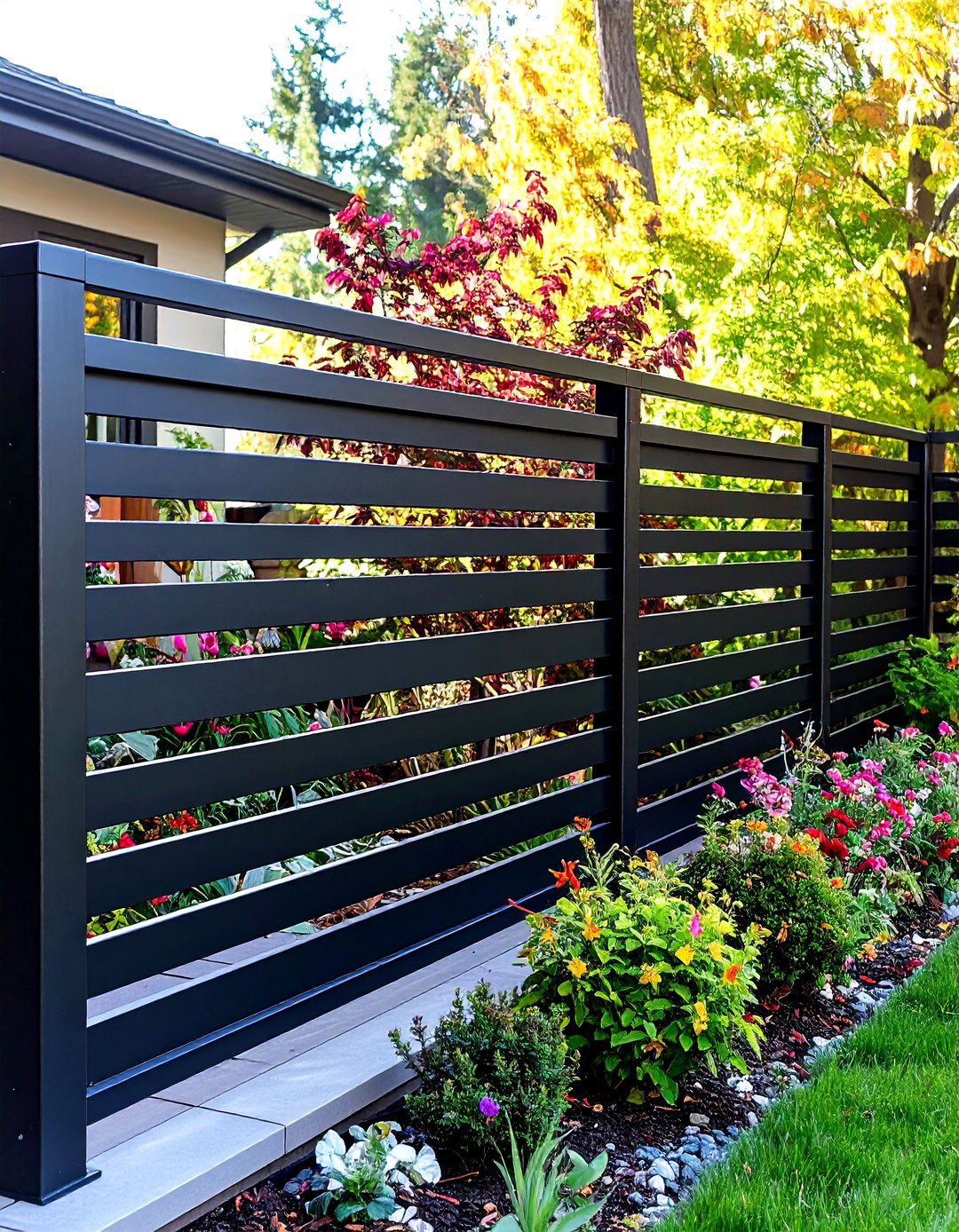 Black Horizontal Privacy Screen Railing - 24 black deck railing ideas
