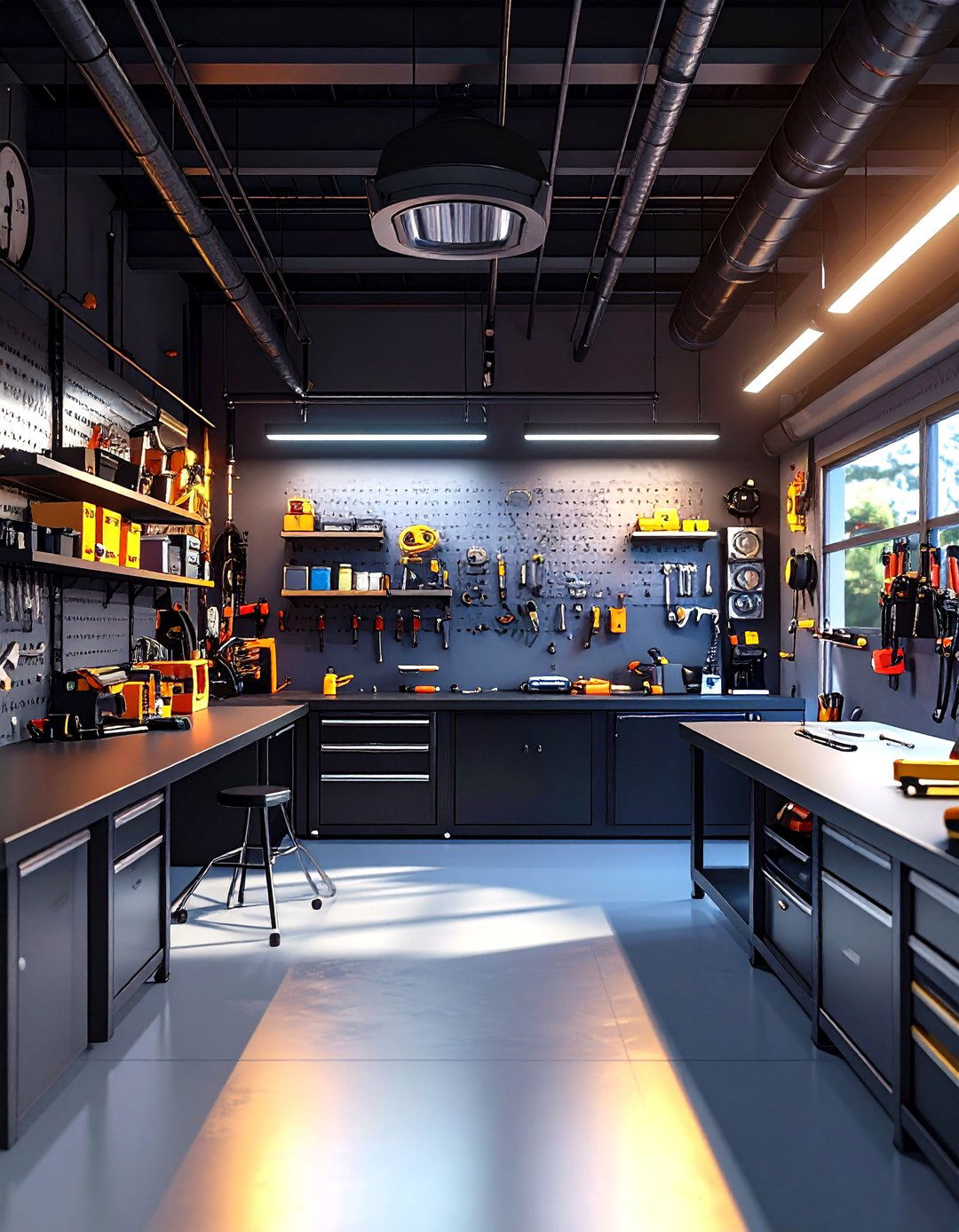 Black Industrial Workshop Cave - 24 Black Man Cave Ideas