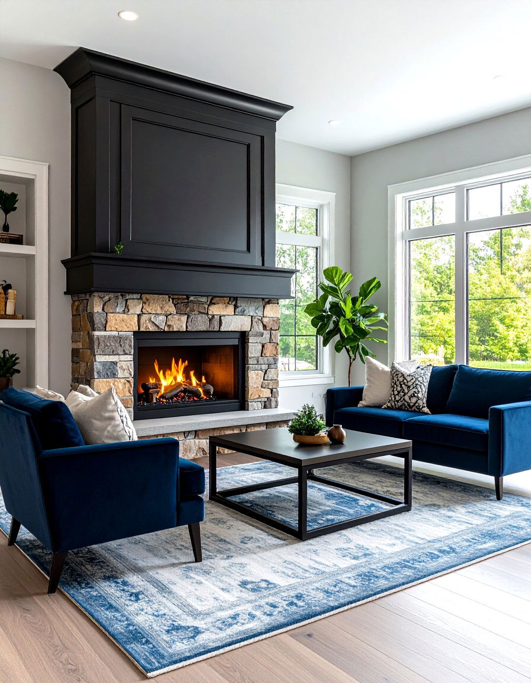 Black Iron Surround with Stone Hearth - 24 French Country Fireplace Ideas