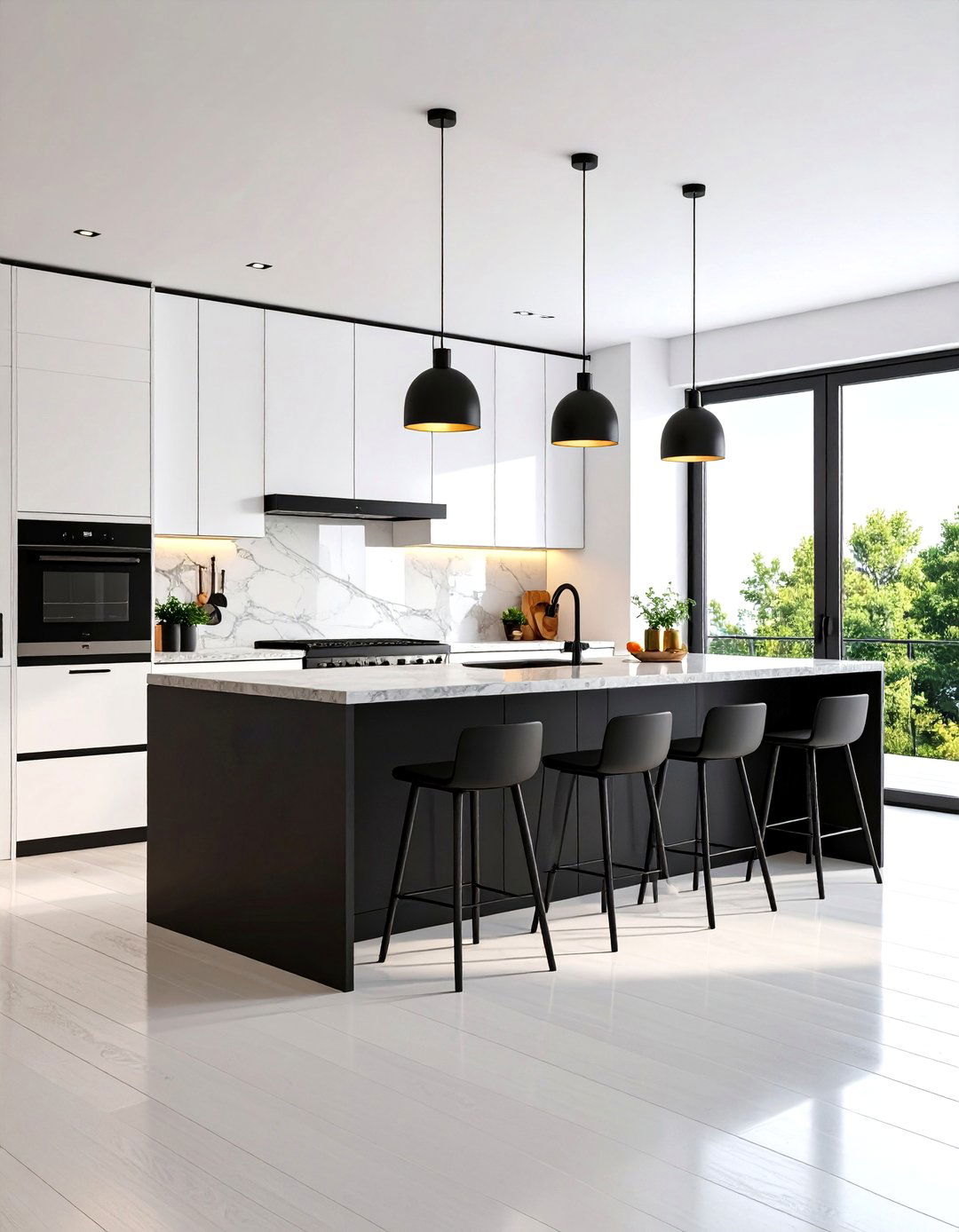 Black Island White Perimeter Kitchen - 24 Black and White Kitchen Ideas