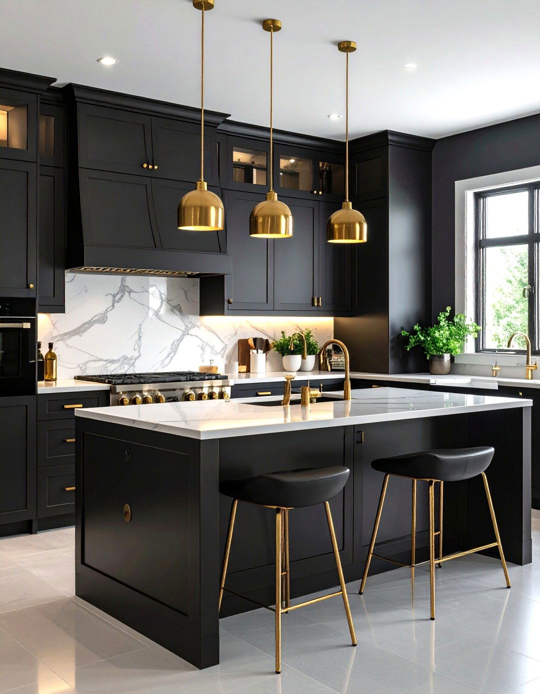Black Kitchen Cabinets with Brass Hardware Details - 24 Kitchens With Black Cabinets