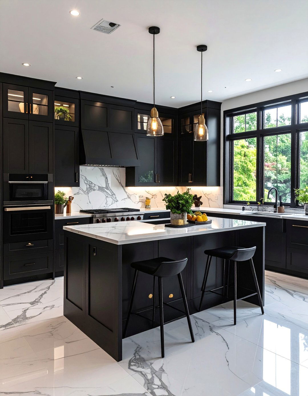 Black Kitchen Cabinets with Contrasting Countertops - 24 Black Kitchen Cabinet Ideas