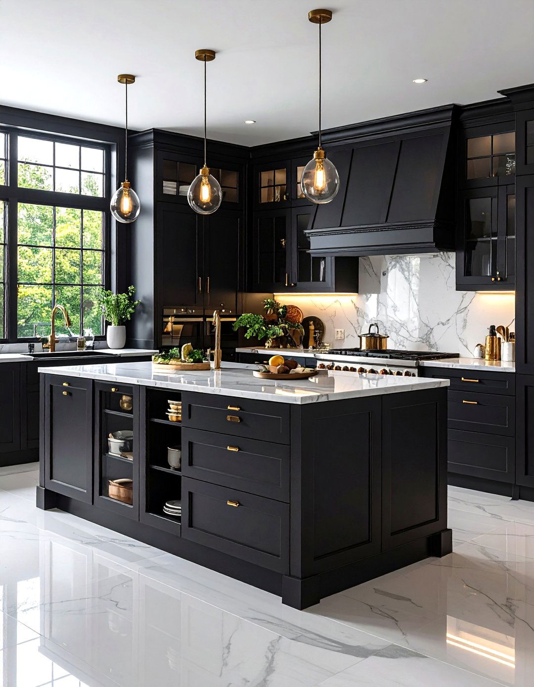 Black Kitchen Cabinets with Glass Front Displays - 24 Kitchens With Black Cabinets