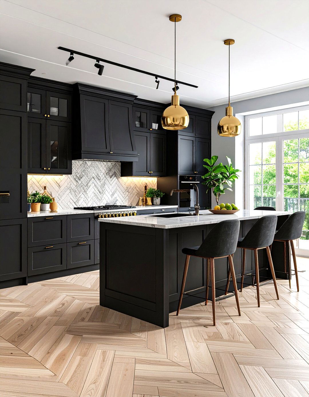 Black Kitchen Cabinets with Herringbone Tile Floors - 24 Kitchens With Black Cabinets