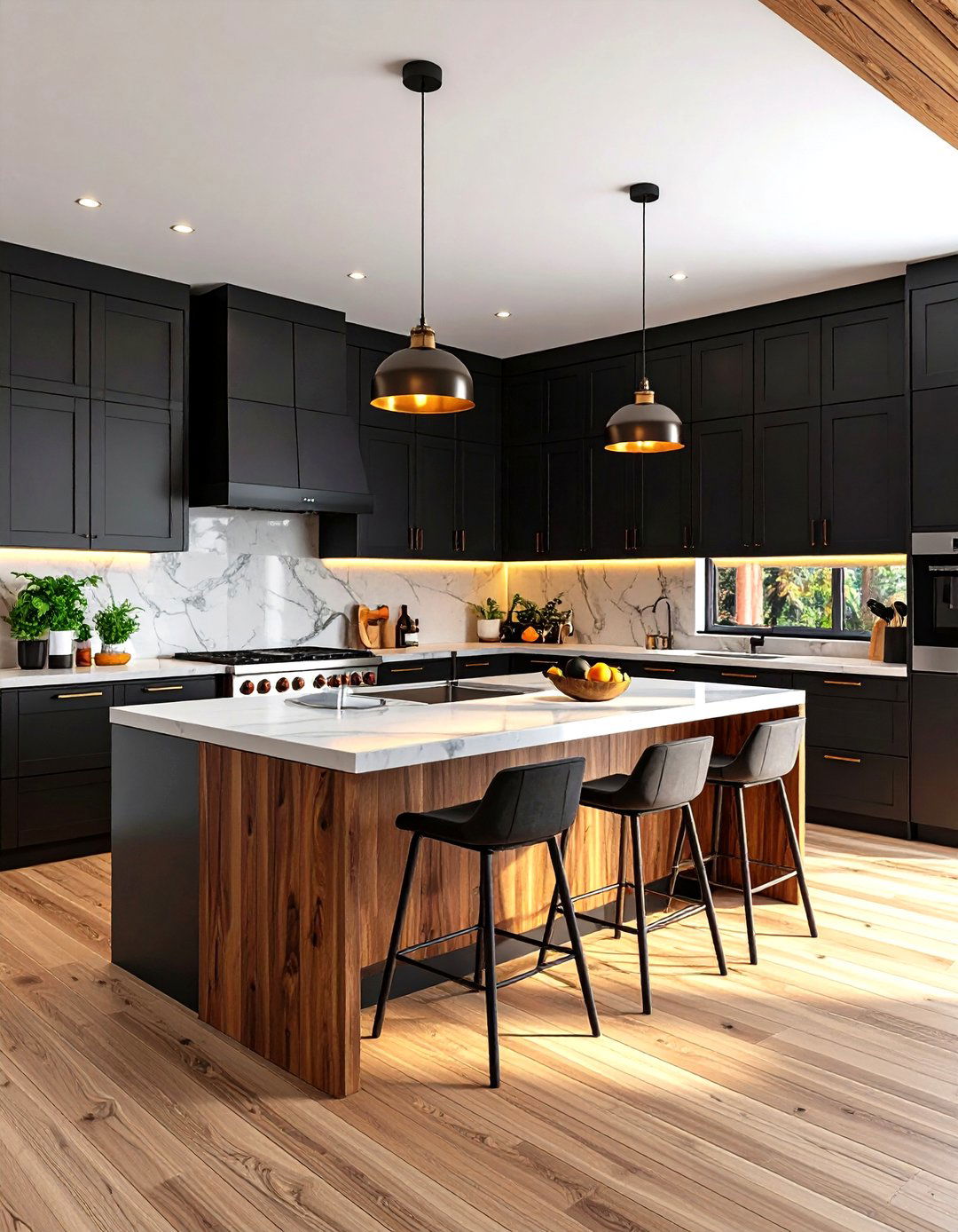 Black Kitchen Cabinets with Mixed Material Islands - 24 Kitchens With Black Cabinets