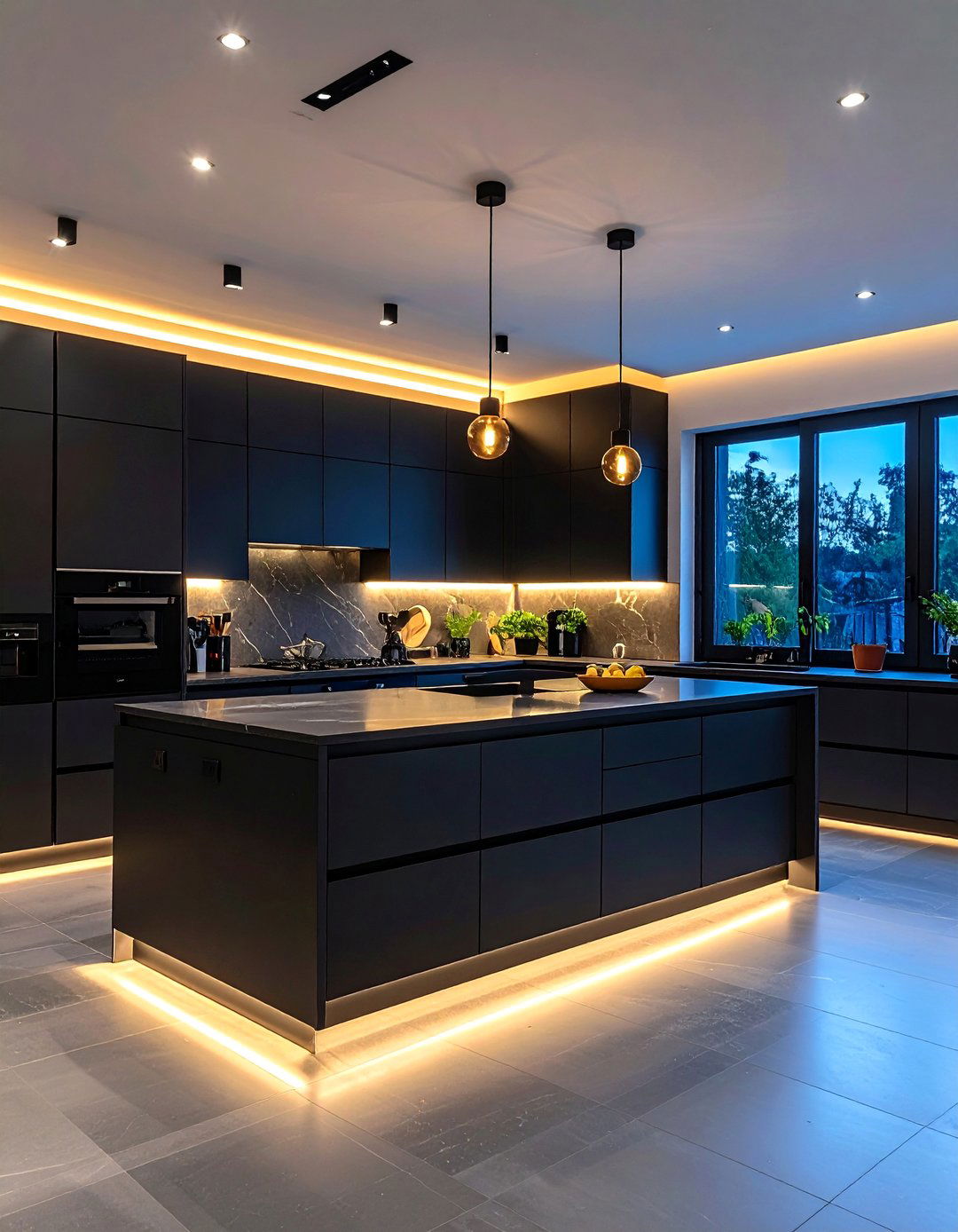 Black Kitchen Cabinets with Modern Lighting Design - 24 Black Kitchen Cabinet Ideas