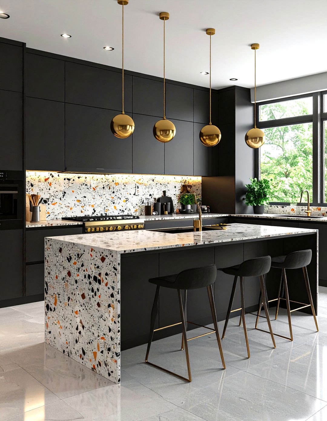Black Kitchen Cabinets with Terrazzo Countertops - 24 Kitchens With Black Cabinets