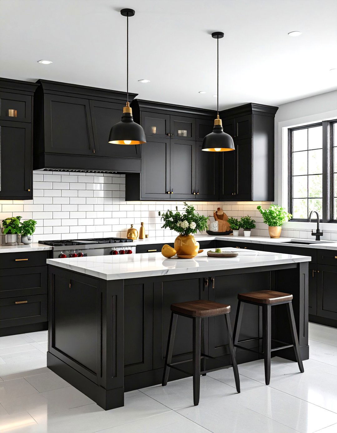 Black Kitchen Cabinets with White Subway Tile Backsplashes - 24 Kitchens With Black Cabinets