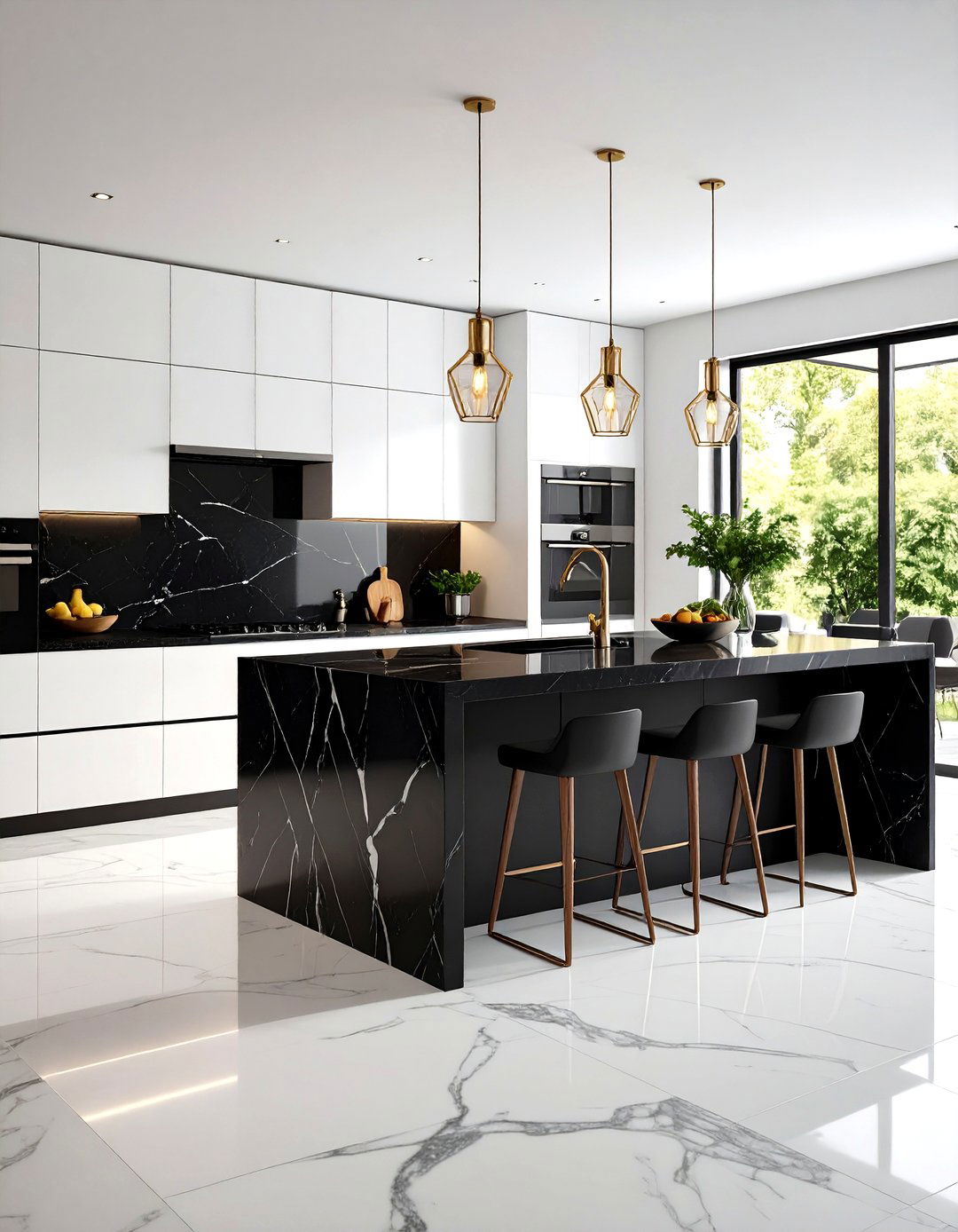 Black Kitchen Island with White Perimeter Countertops - 24 Black Kitchen Cabinets With White Countertops