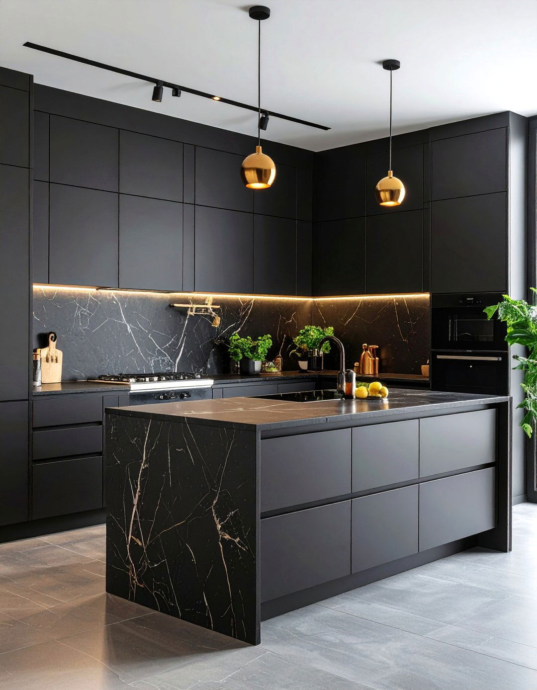 Black Kitchen with Dark Backsplash - 24 Dark Kitchen Ideas