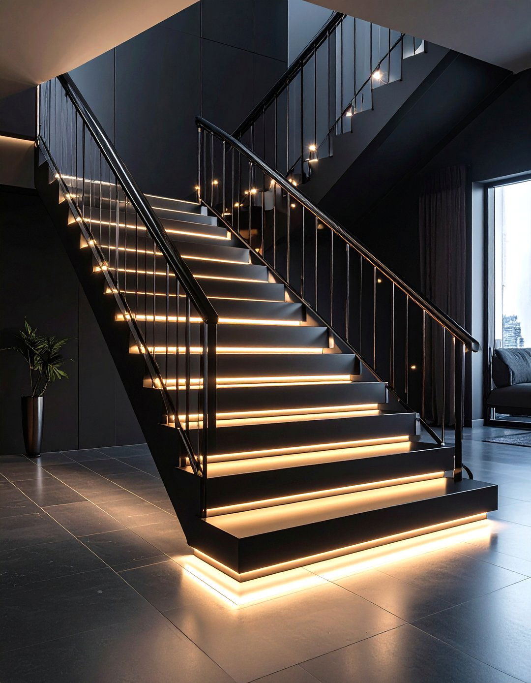 Black LED Integrated Staircase - 24 black staircase ideas