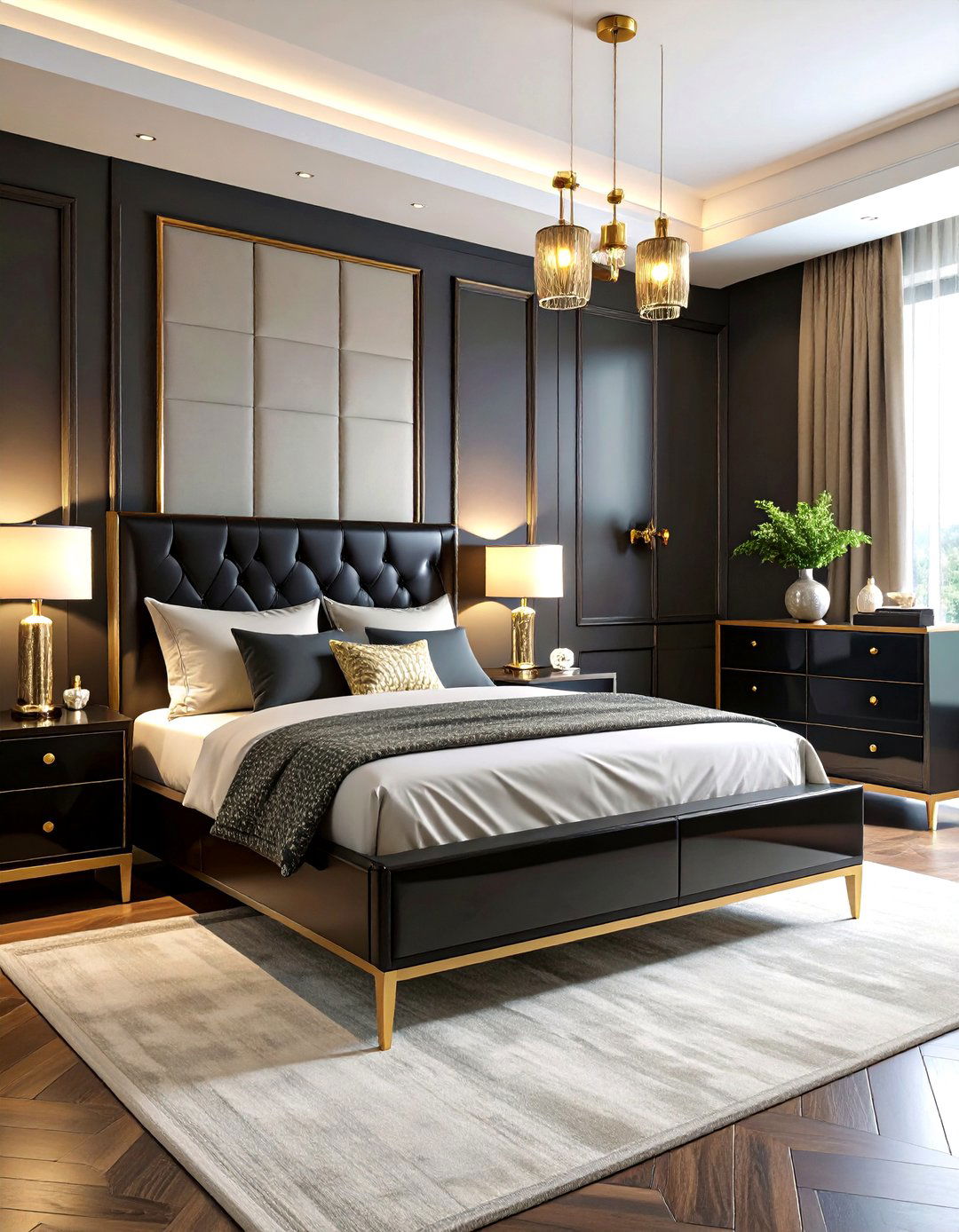Black Lacquered Furniture with Gold Hardware Bedroom - 24 Black and Gold Bedroom Ideas