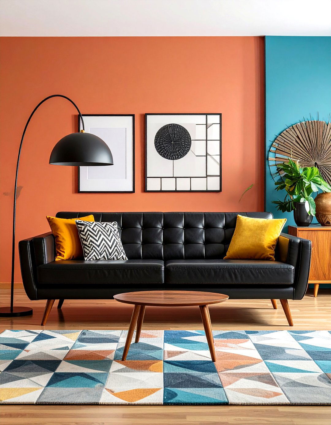Black Leather Couch Mid Century Modern Style - 24 Black Couch Living Room Ideas