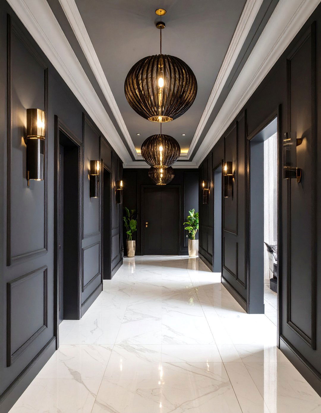 Black Lighting Fixtures as Art - 24 Black Hallway Ideas