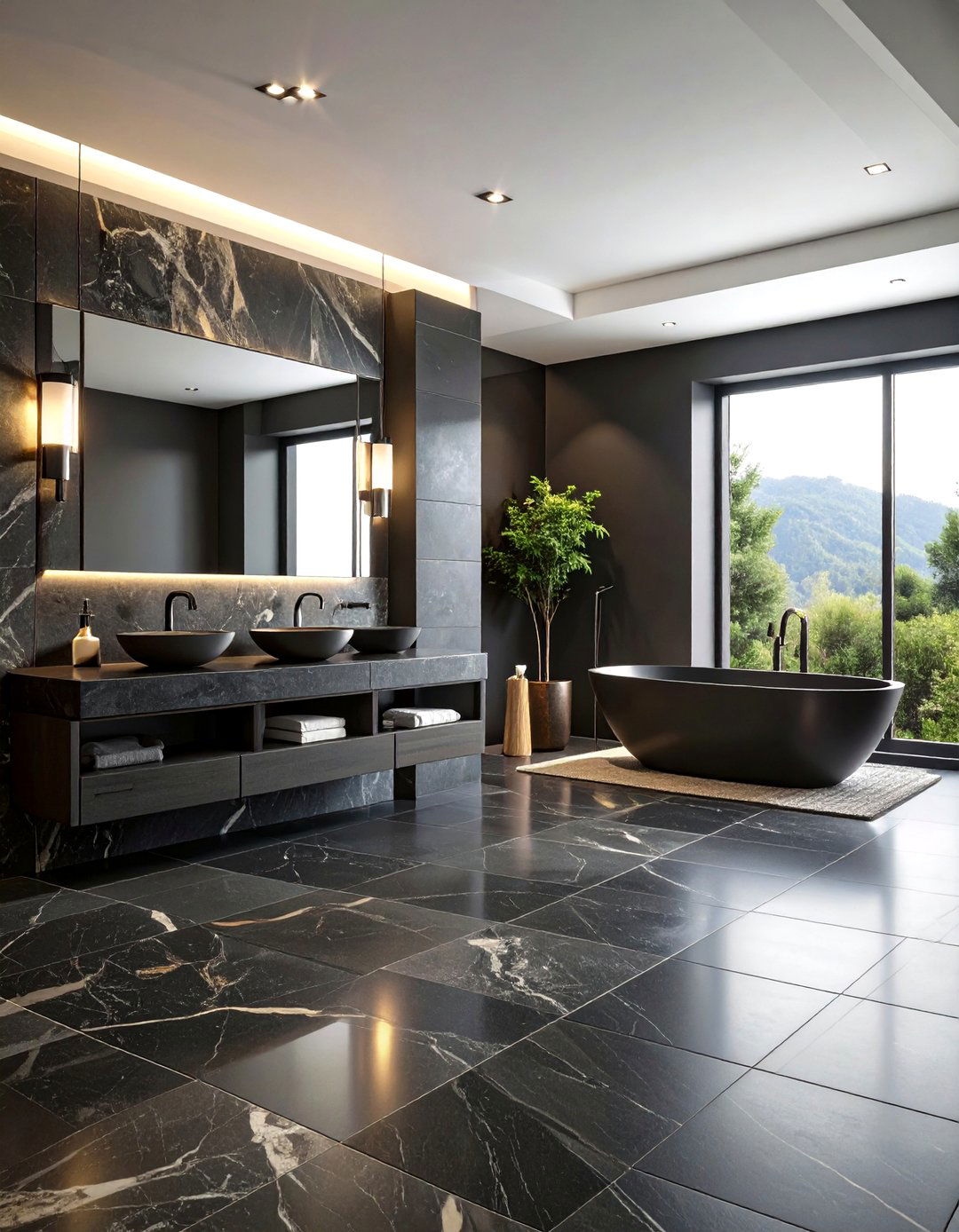 Black Limestone Bathroom Floors - 24 Black Floor Bathroom Ideas