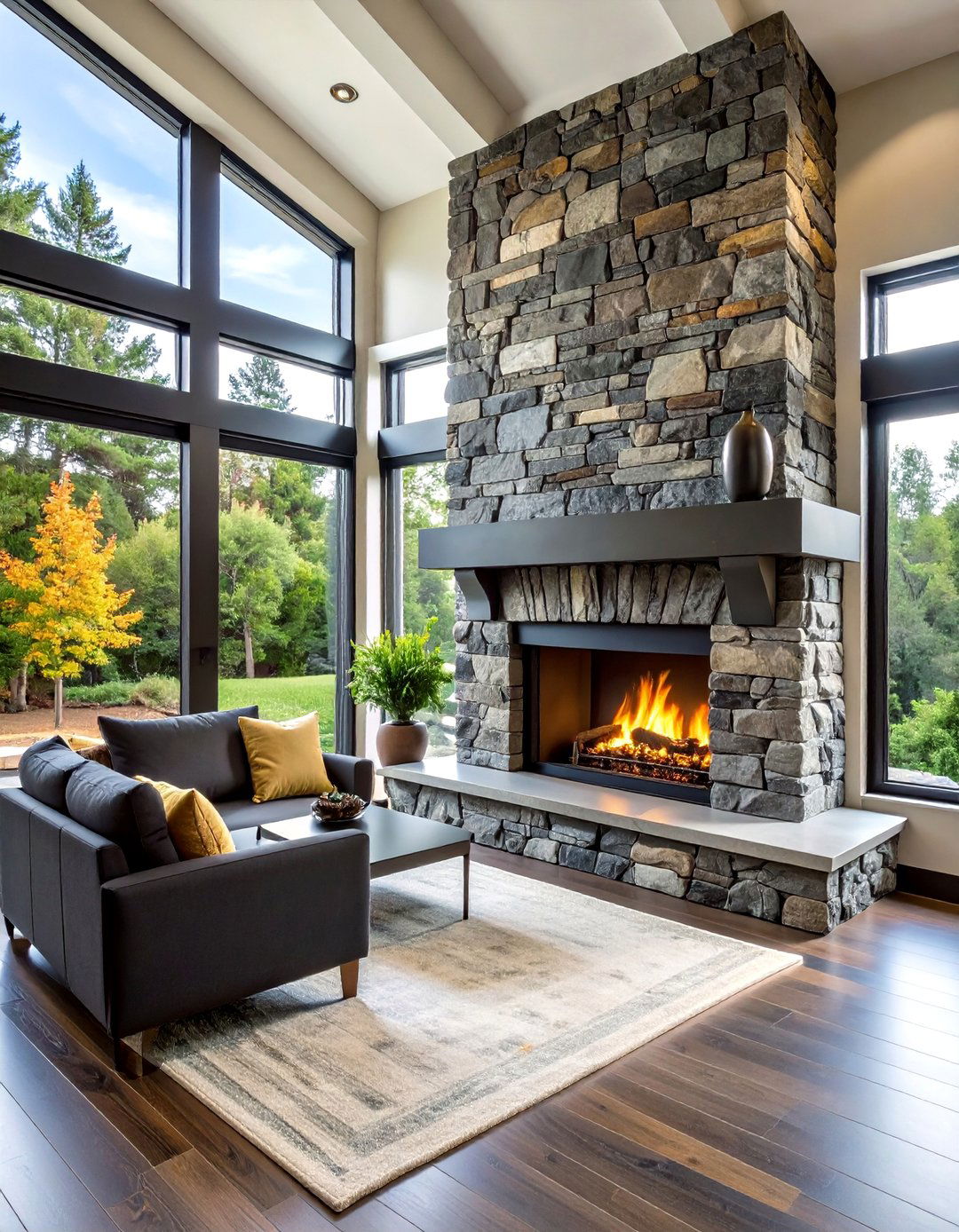 Black Limestone Natural Fireplace Facade - 24 Black Fireplace Ideas