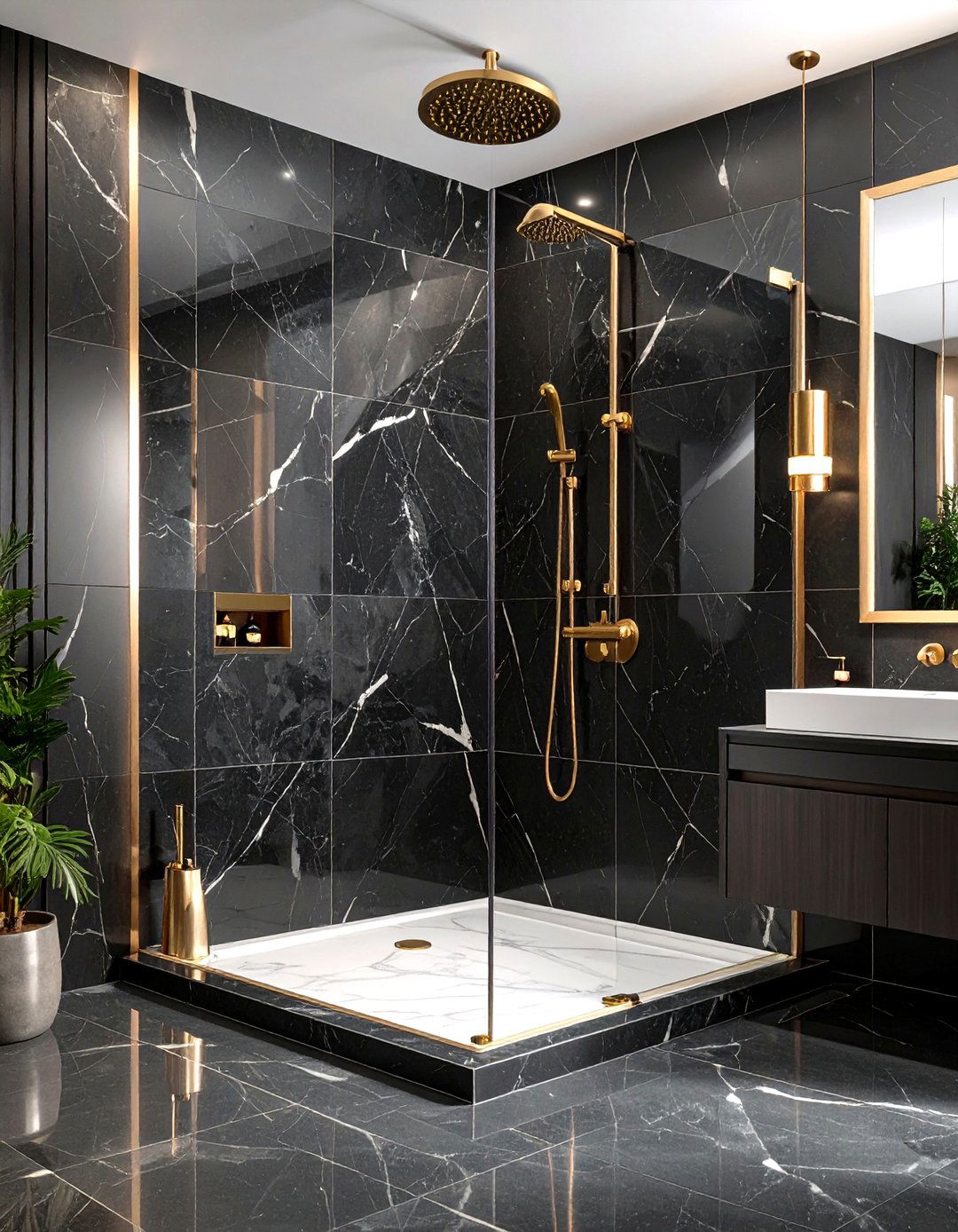 Black Marble Drama Walls - 24 Shower Wall Ideas