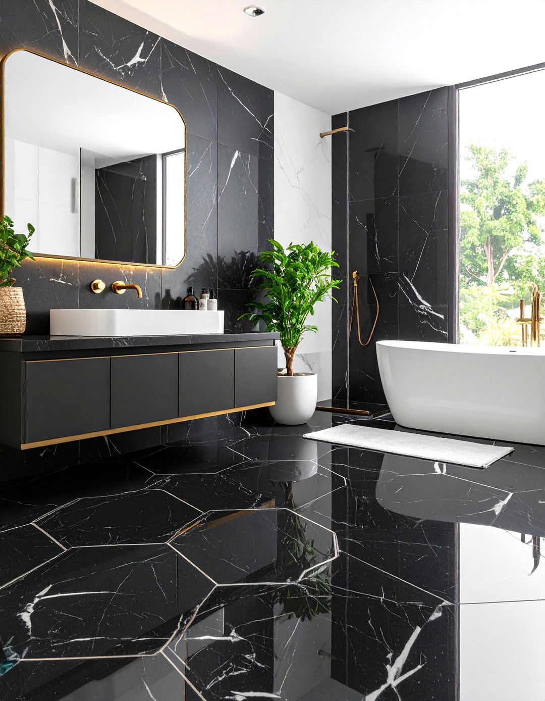 Black Marble Hexagon Floor Patterns - 24 Black Tile Bathroom Ideas