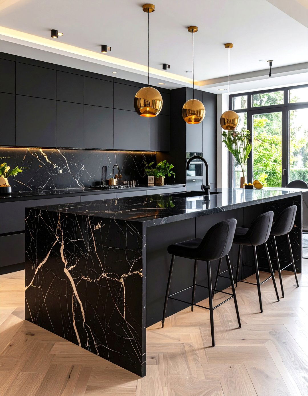 Black Marble Kitchen Island Design - 24 Black Kitchen Islands