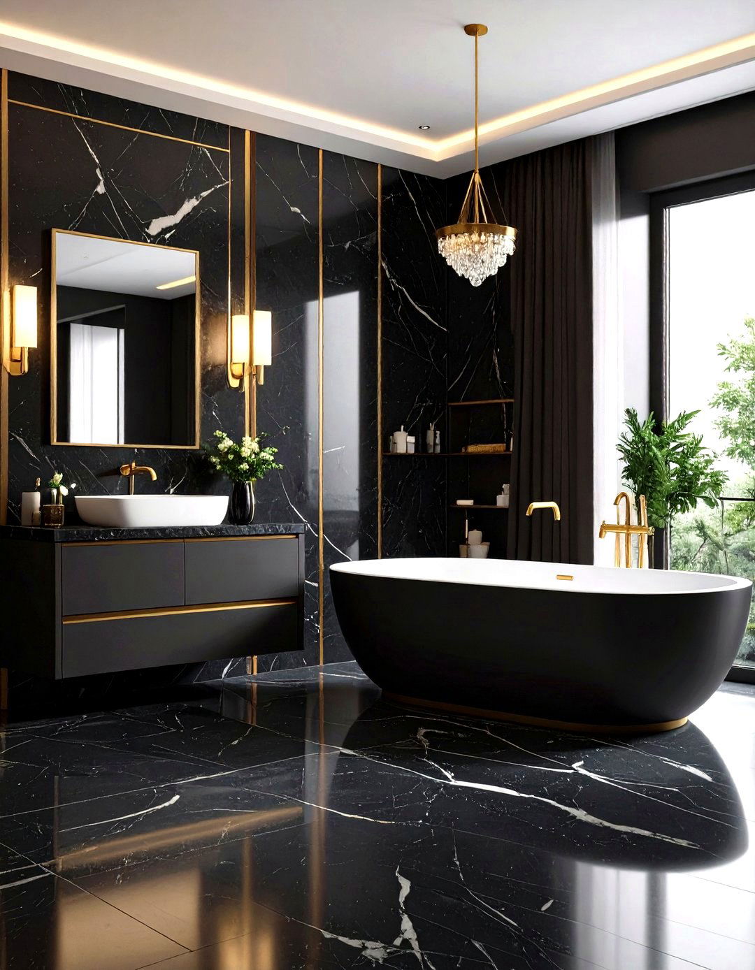 Black Marble Luxury Bathroom Suite - 24 Dark Bathroom Ideas