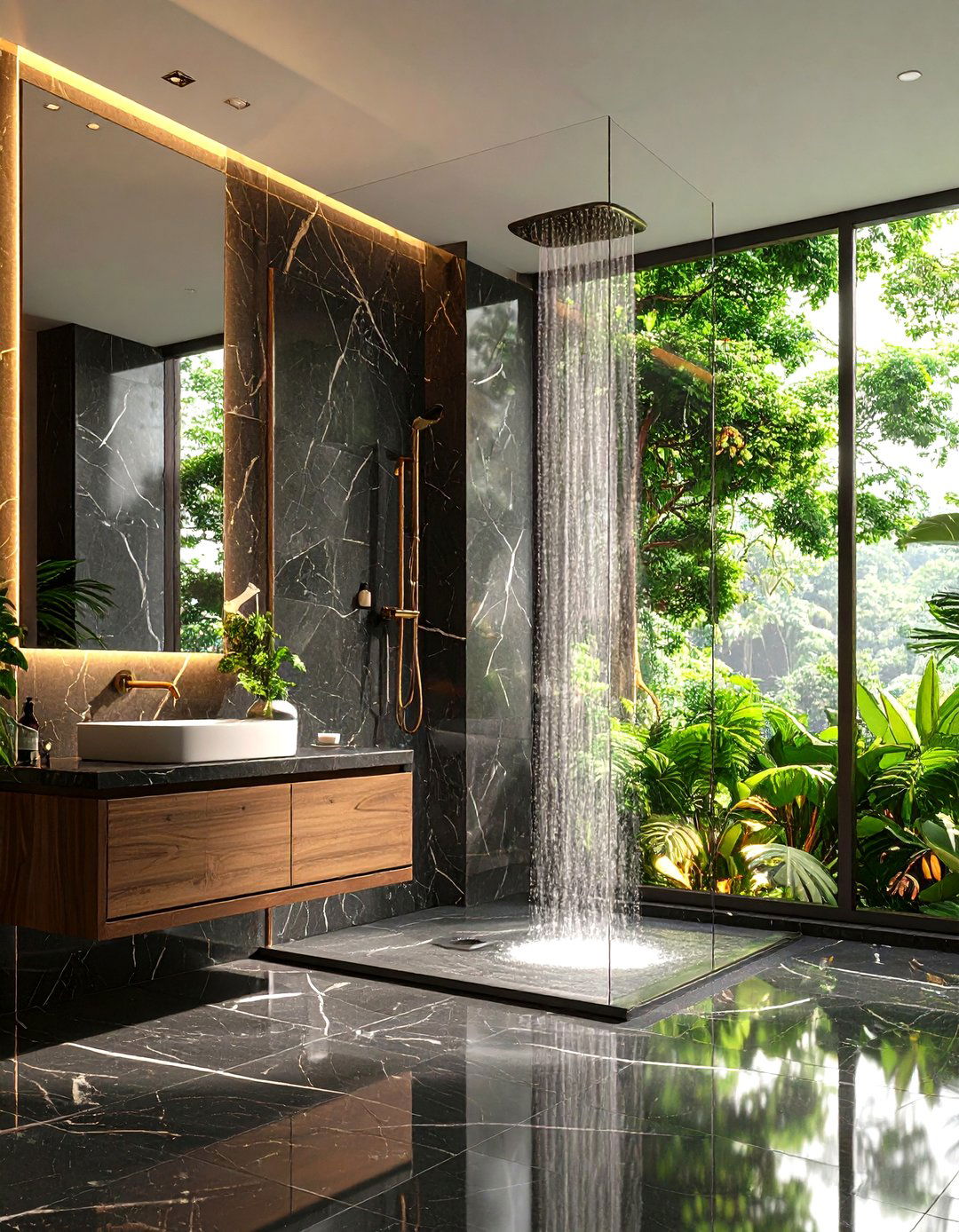 Black Marble Shower Surrounds - 24 Modern Shower Ideas