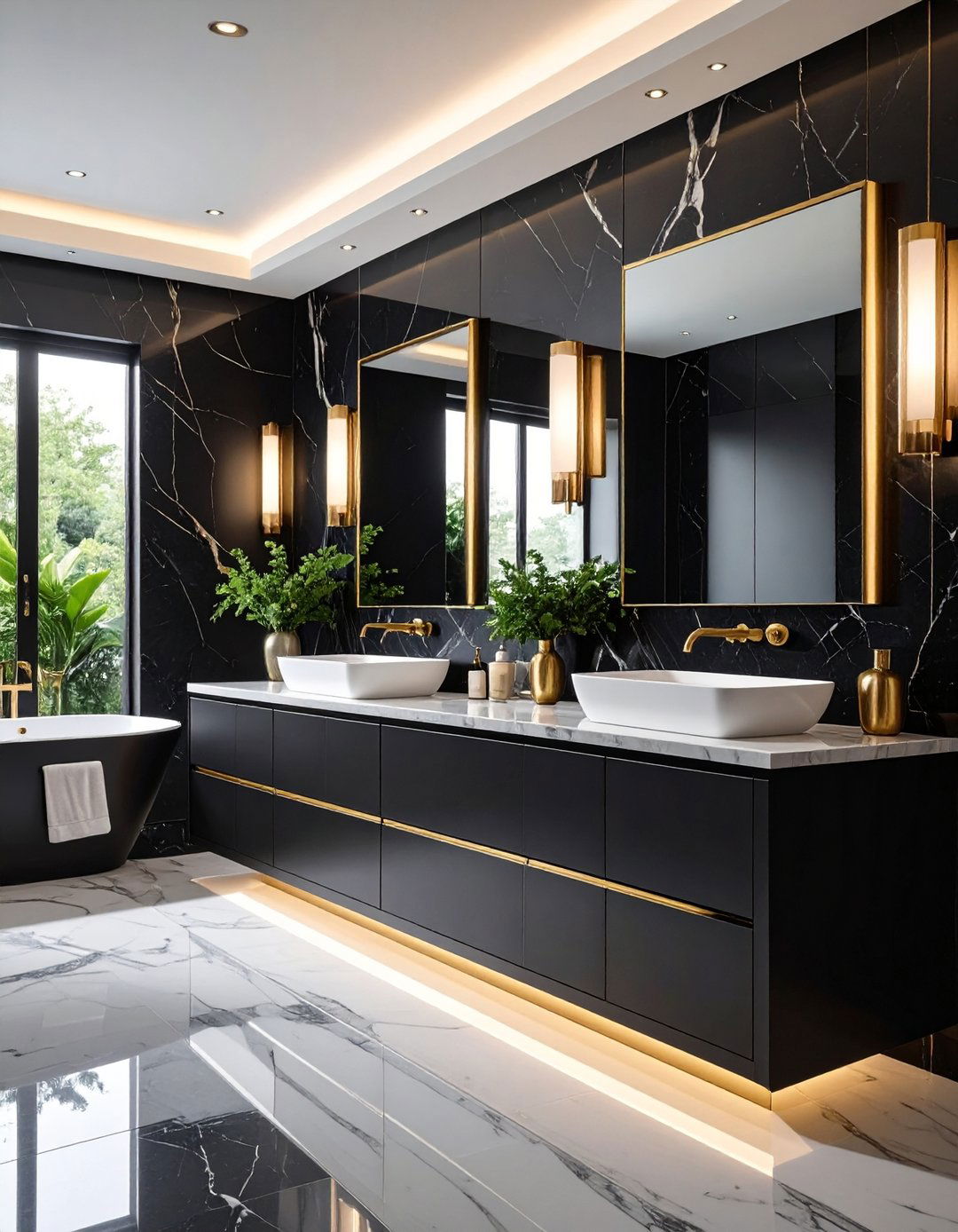 Black Marble Vanity Statement Bathroom - 24 Black Bathroom Ideas