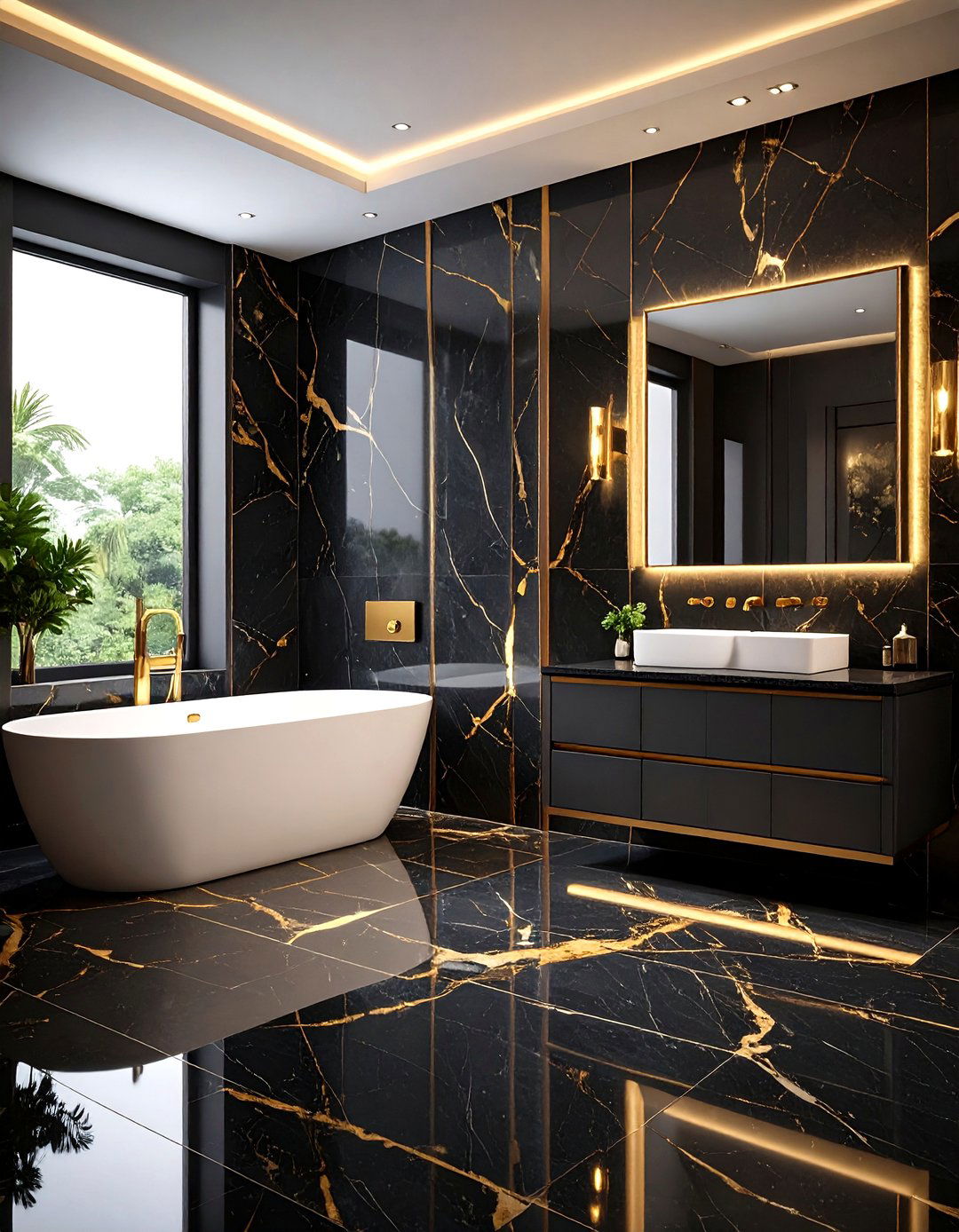Black Marble with Gold Veining - 24 Black Marble Bathrooms