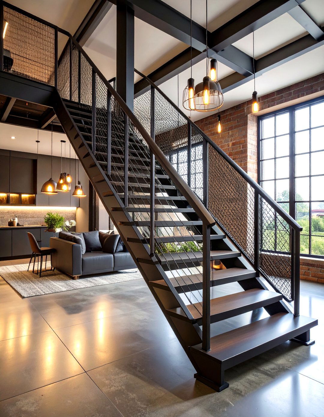 Black Metal Industrial Staircase Design - 24 black staircase ideas