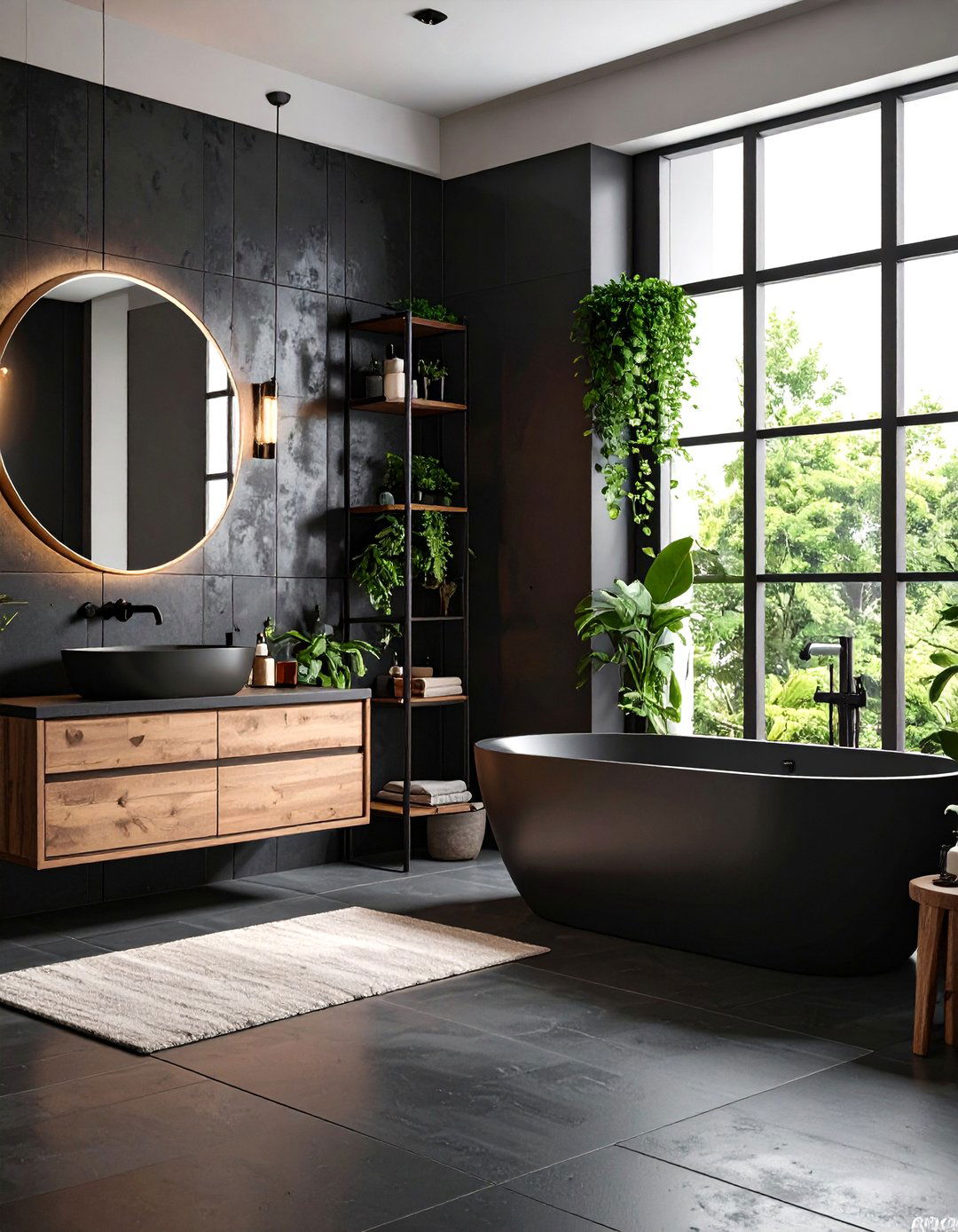 Black Metal Look Porcelain Tiles - 24 Black Tile Bathroom Ideas