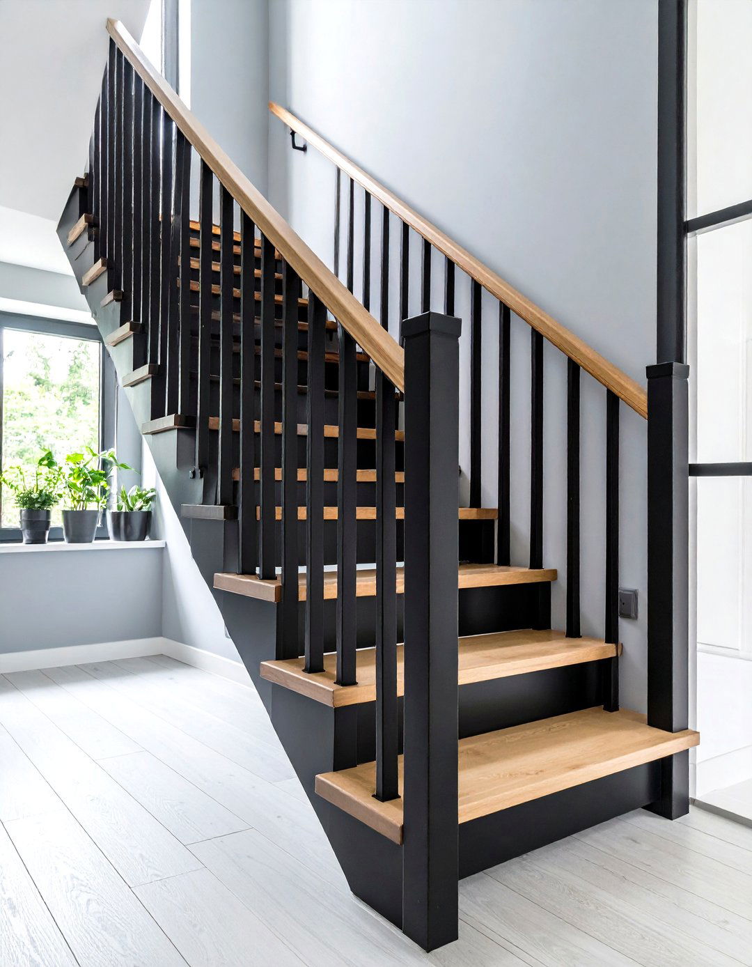 Black Metal Vertical Balusters - 24 Stair Railing Ideas