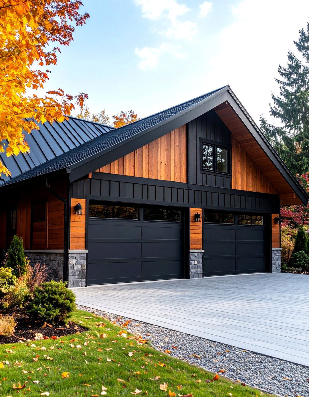 Black Metal and Wood Garage - 24 Rustic Garage Ideas